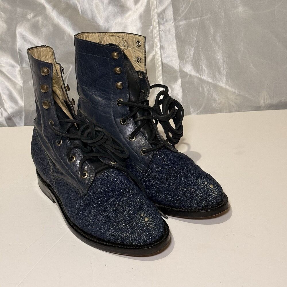 Jesse's Custom Blue Stingray Leather Combat Boots Men's 8 / Women's 9.5 Wide